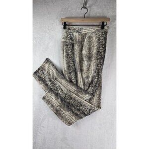 Snakeskin Ankle Pants by Express Shinny Print Faux Leather Champaign Black Sz14